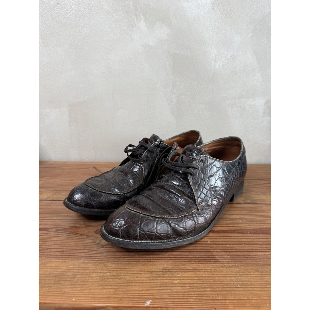 Vintage Edwin Clapp Genuine Alligator Split Toe Derby Shoes Mens 10.5 B Brown - Picture 2 of 7